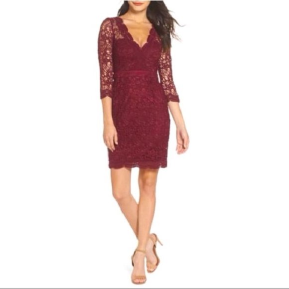 Lulus Burgundy Red Lace Sheath Dress Size M Cocktail Party - Picture 1 of 7